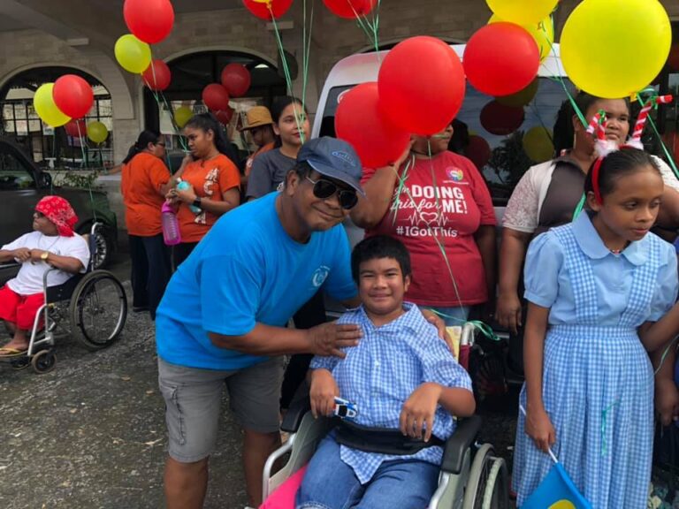 Community celebration with balloons